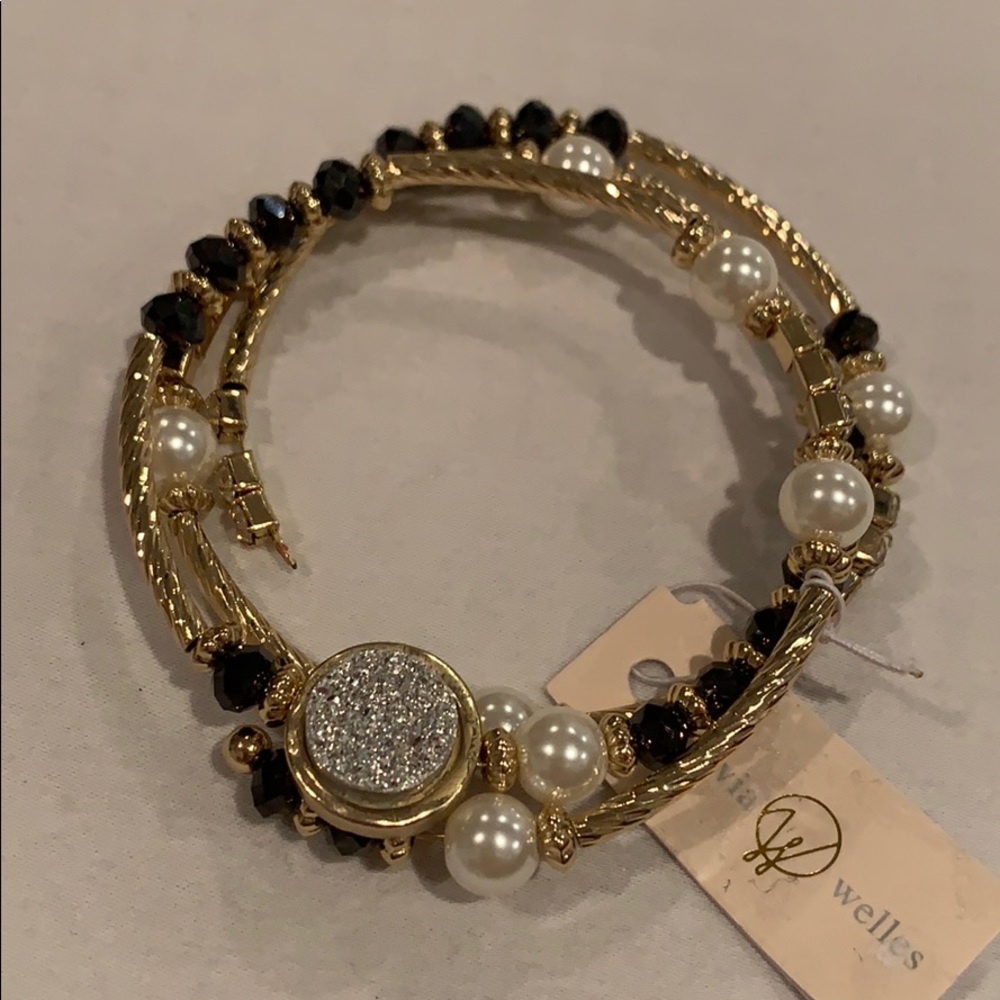 Olivia Wells gold, pear, silver stone multi bangle